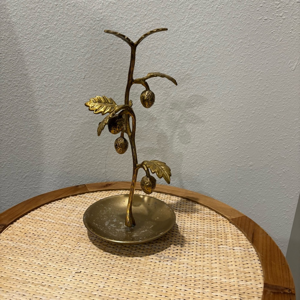 Gold Decorative Jewelry Tree with Leaf and Fruit Design